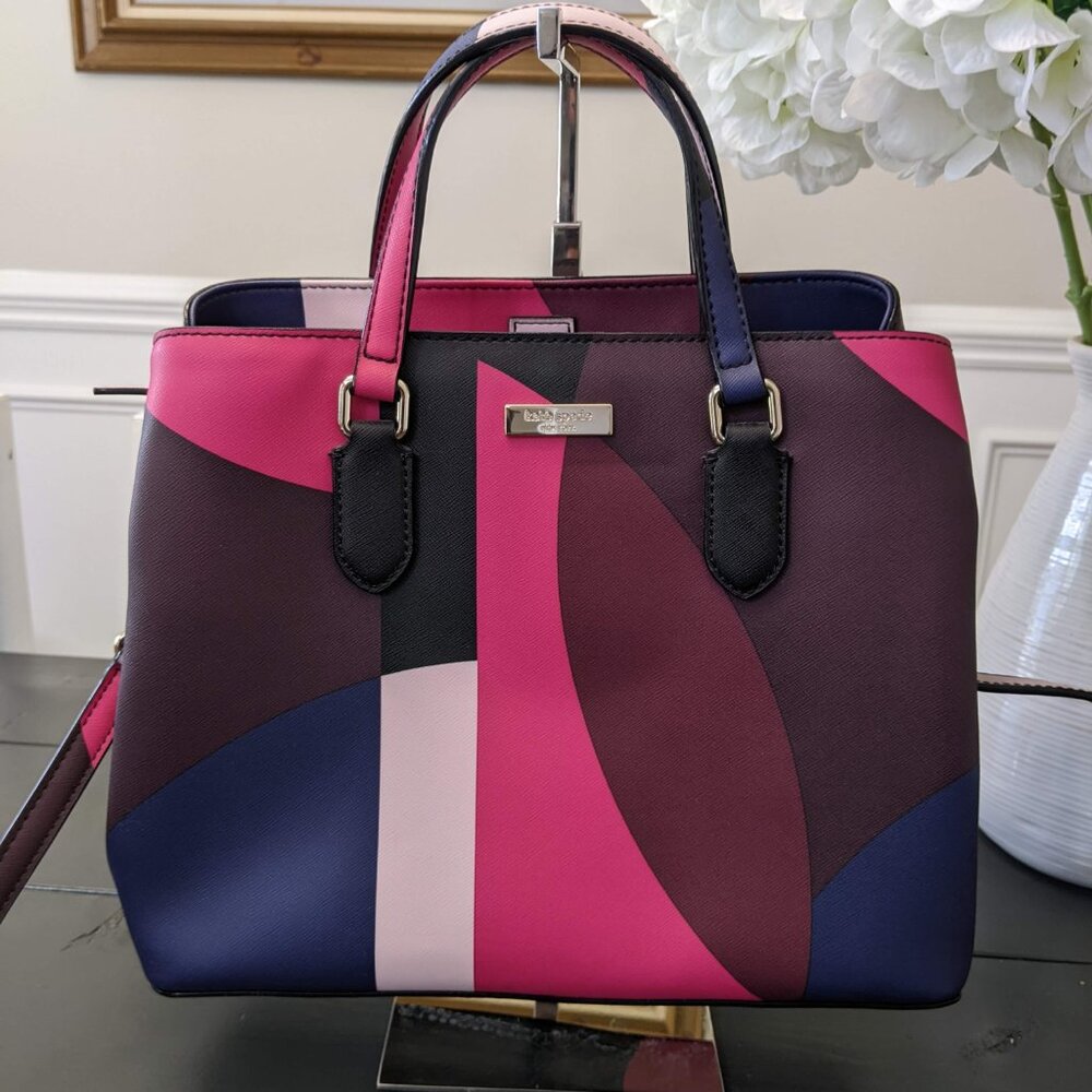 Kate Spade Laurel Way Evangelie Geo Spotlight Pink Purple Blue Purse Bag